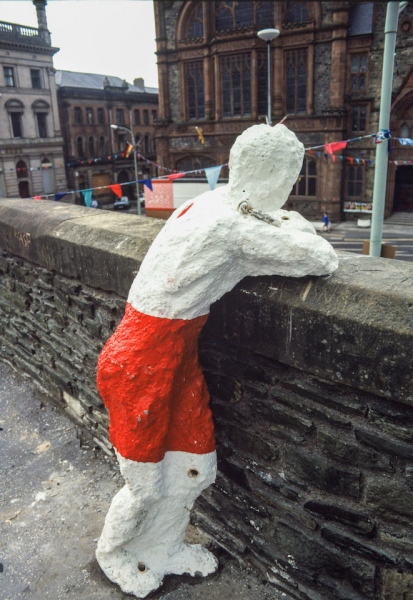 In Their Place (1986) City walls, Derry. Nine life size figures. Re-inforced concrete, paint, reflectors, metal rings. Guildhall square figure